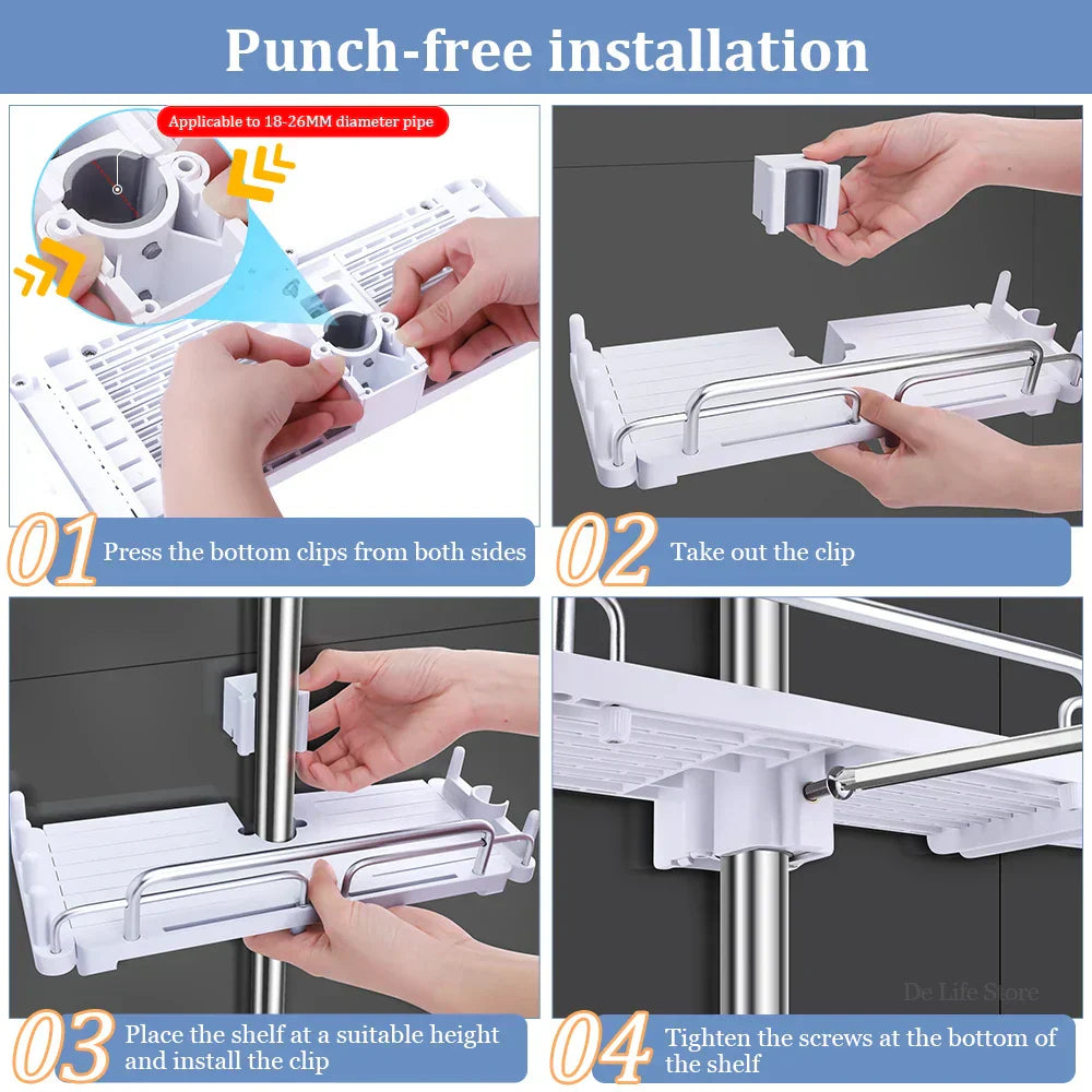 Carvallo Halter | Justerbar duschhuvudshållare & hylla | 2-i-1 design | Platsbesparande plast