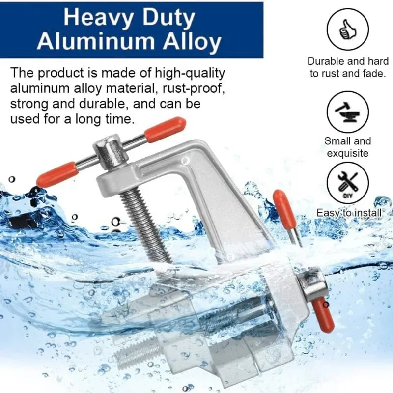 Carvallo Mini-Aluminium-Skruvstäd | 360° roterbar &amp; justerbar | Kompakt &amp; robust | För DIY, reparationer &amp; modellbygge | 7,2 × 8,2 cm