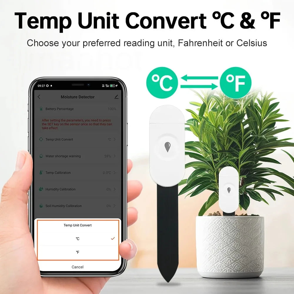 Carvallo Markfuktighetsensor GrowGuard | Zigbee 3.0 | App- &amp; röststyrning | För växtvård &amp; trädgårdövervakning