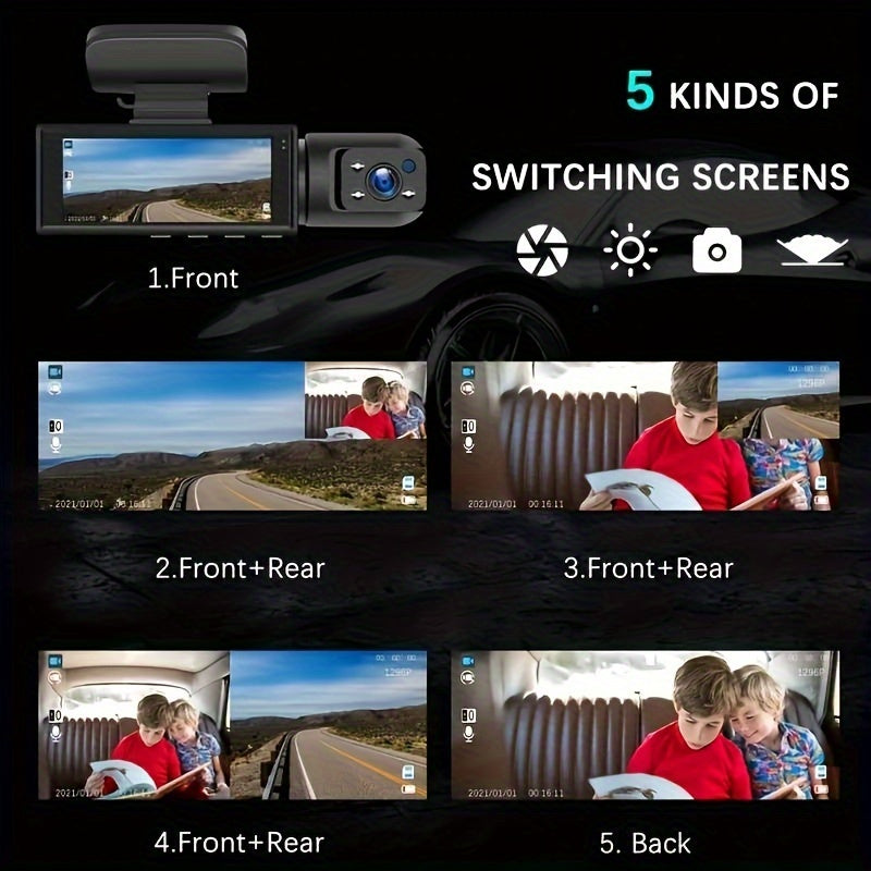 1080P WiFi Dubbelkamera Dash Cam – Främre &amp; Inuti Bilkamera med IR Nattvision &amp; Loopinspelning