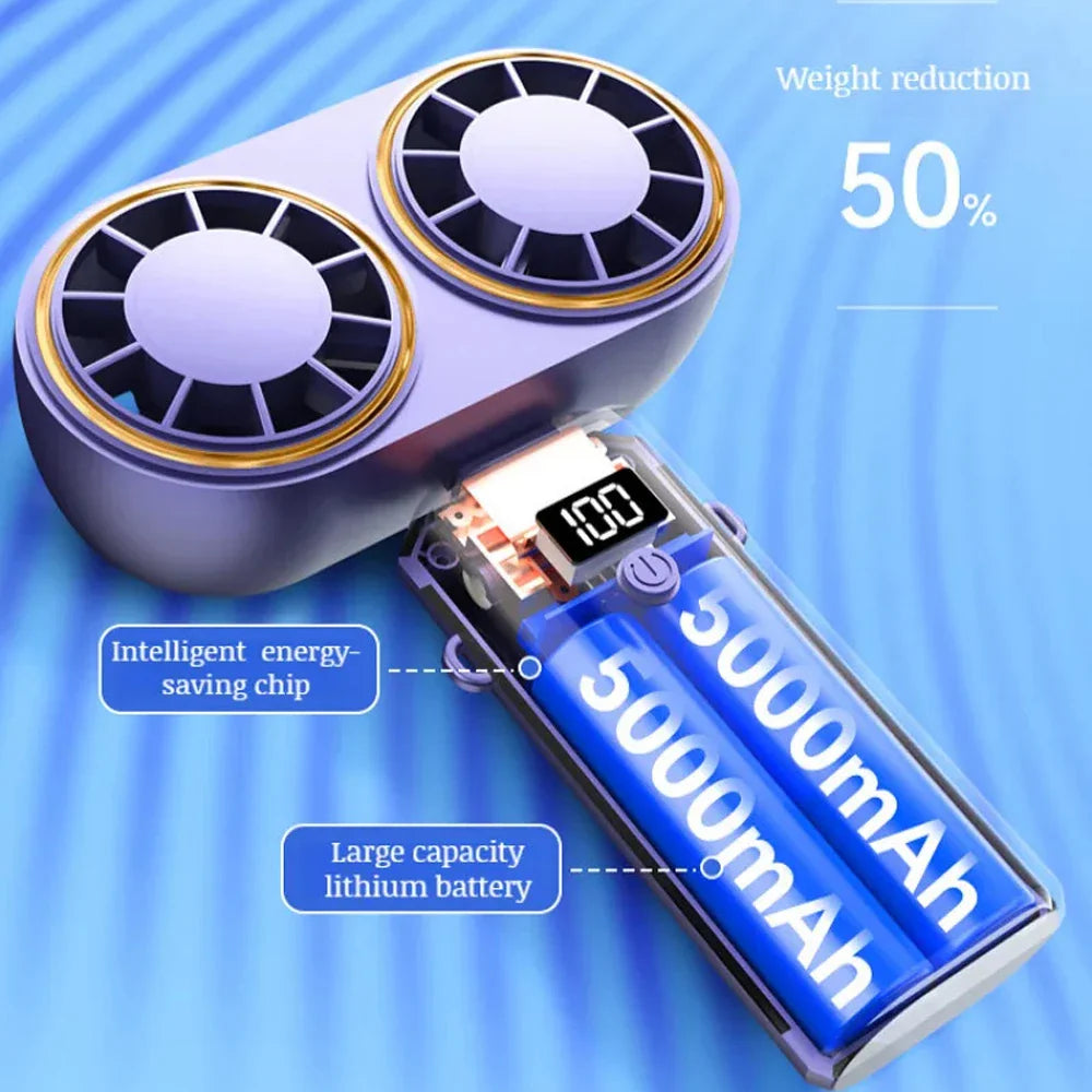 Carvallo Handfläkt Dubbel-fläkt | 5-stegs kylning | Uppladdningsbar & Digital display