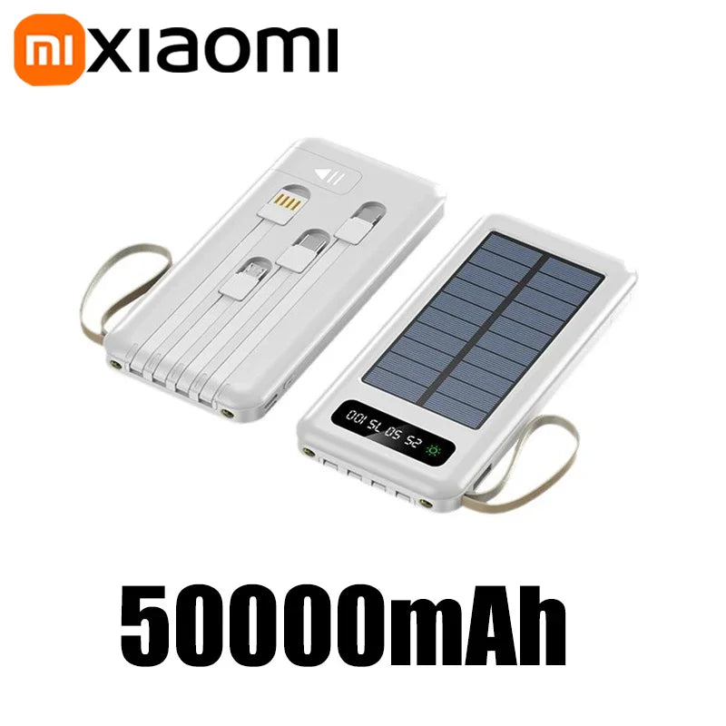 Carvallo SolarCore 50K Solkraftbank 50.000 mAh | Med campingljus, 4 laddkabel och Dual USB | Snabbladdningsfunktion & utomhuskompatibel