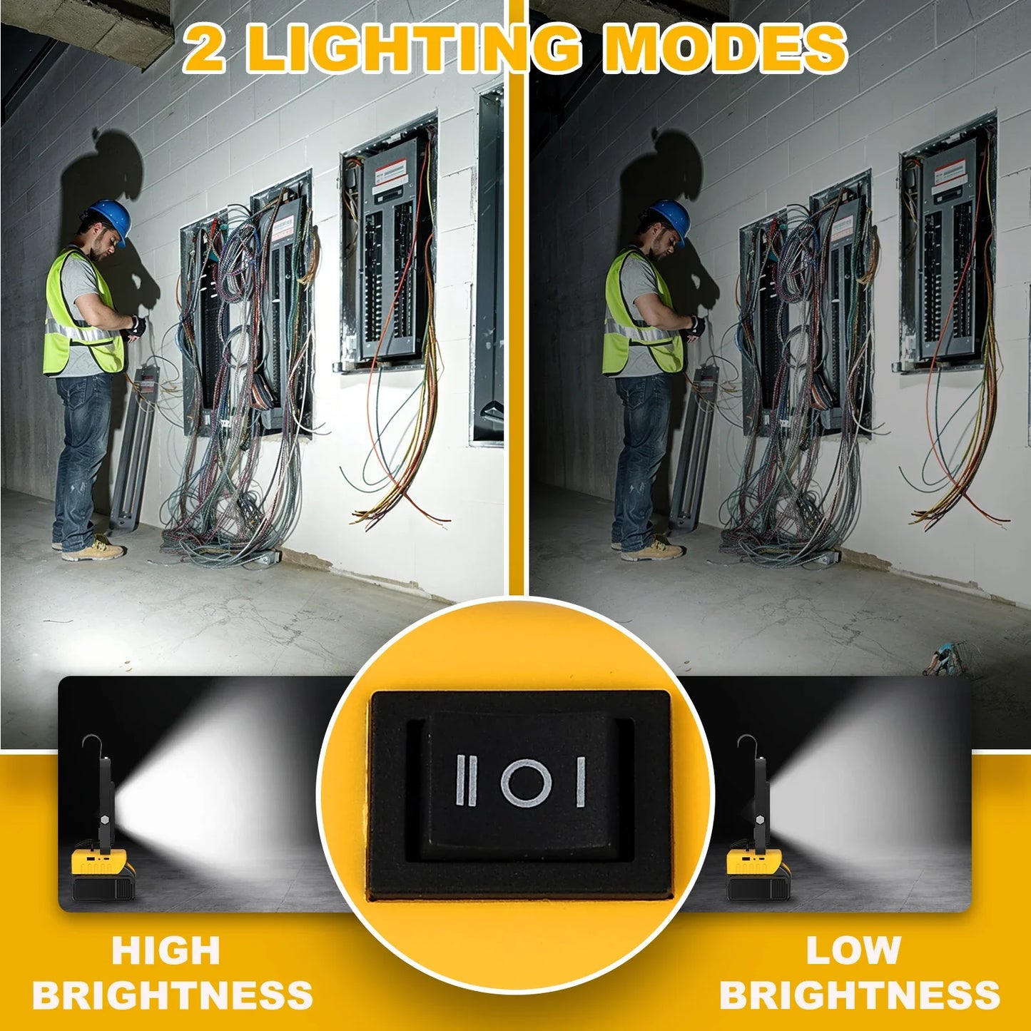 Carvallo arbetslampa PowerCraft Pro 60W | 6000LM | För DeWalt/Makita/Milwaukee batterier | Bärbar & Uppladdningsbar | Camping & Verkstad