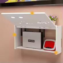 Carvallo WallRack vägg hylla för WLAN-router & TV-tillbehör | kabelbox med ventilation | vit | vattentålig & luktfri