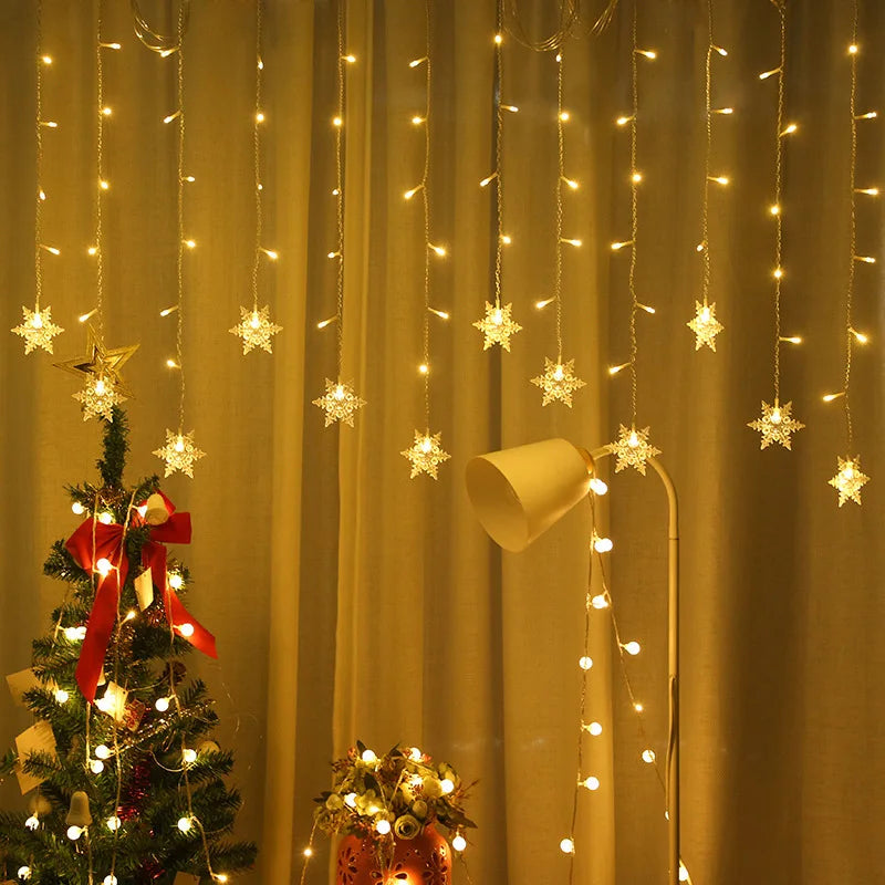 LED ljusslinga med snöflingor – Färgglada dekorationljus för jul och festdekoration