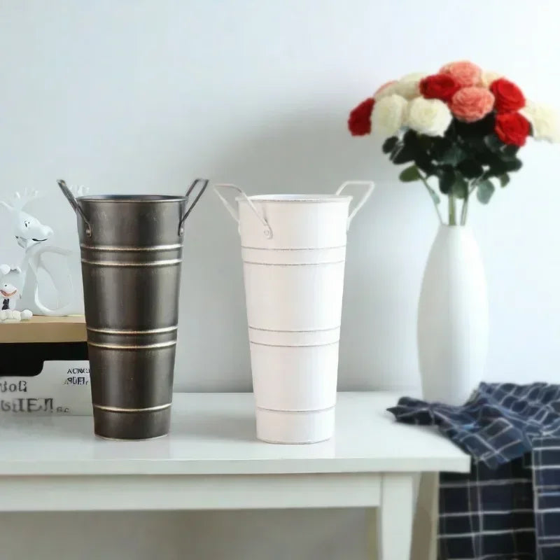 Retro Eisen-Blomkruka med handtag – Dekorativ metallblomkruka för hemmet