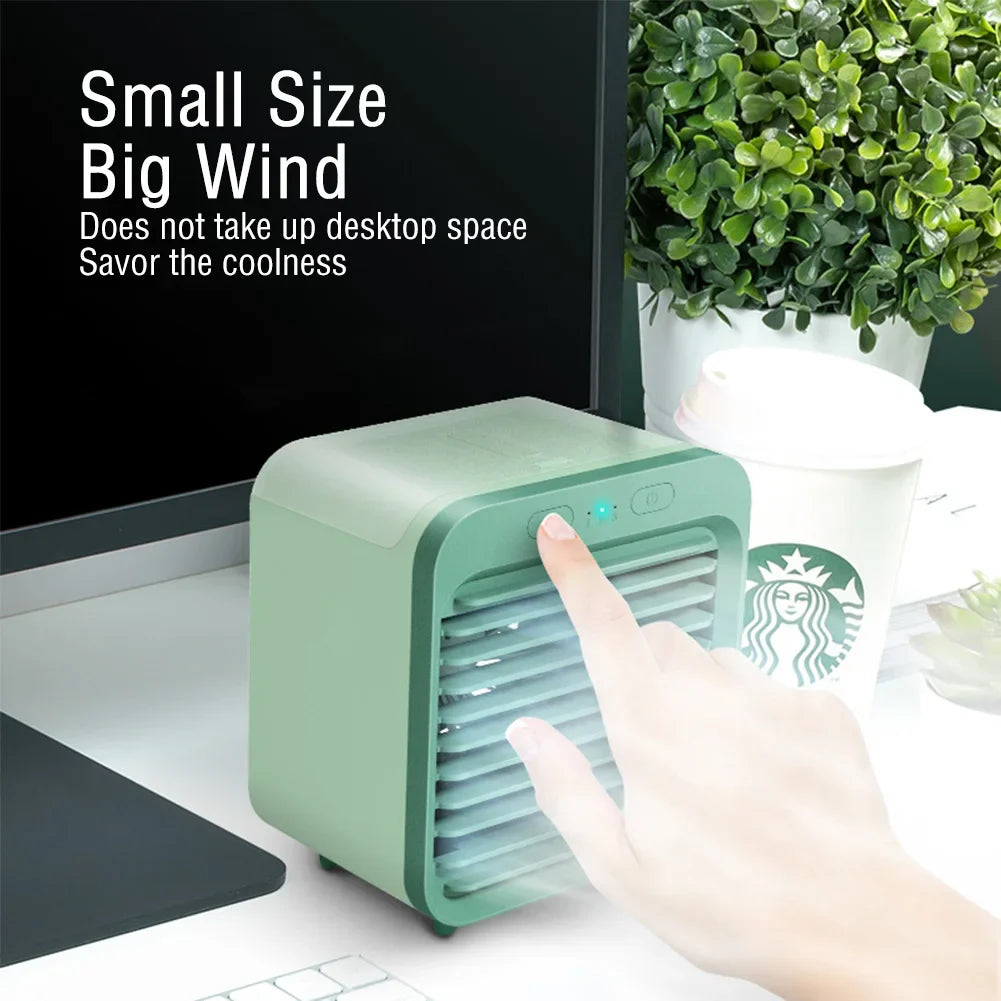 Carvallo Mini AirCooler | Bärbar 3-i-1 USB-fläkt med luftfuktare och kylfunktion | 3 lägen | 2500 mAh batteri | För kontor, resor och hem