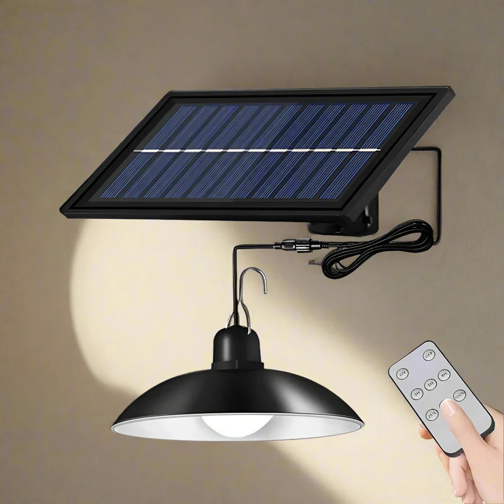 Royelux Solar Pendant Light – Dual-Head LED Kromring med fjärrkontroll