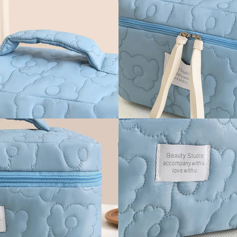 Carvallo Vadderad KosmetiskPåse i Bomull | MakeupPåse med Dragkedja för Damer | Resekulturpåse med Blommönster & Inre Fack