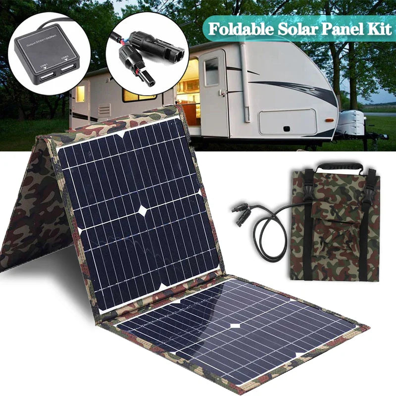 Carvallo Solpanelset Solivio Camp 800 | 100–800 W effekt | 18V DC & USB-utgång | För bil, båt, husbil & utomhus | 87 × 28,5 cm (utfälld)