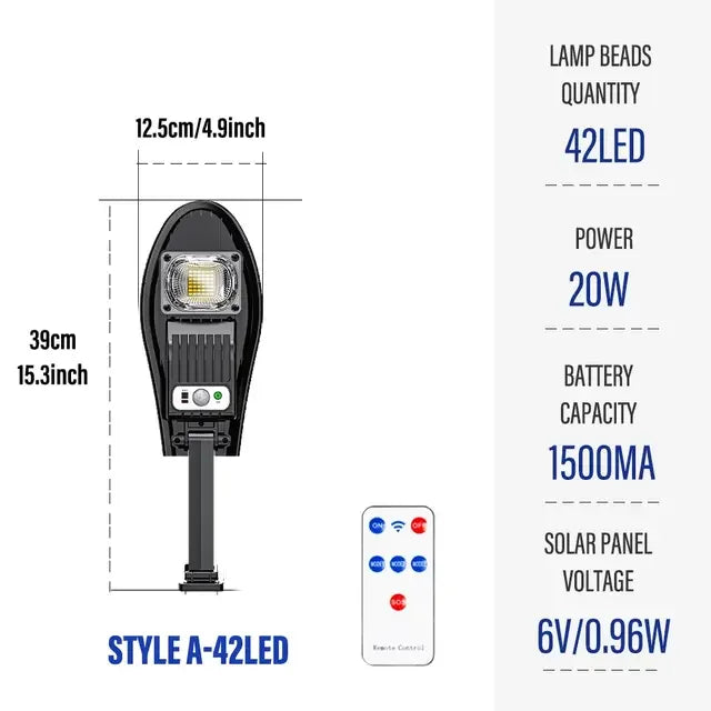 Carvallo Solar Vägglampa med Rörelsesensor & Fjärrkontroll | 42–168 LEDs | IP65 Vattentät | 3 Lägen