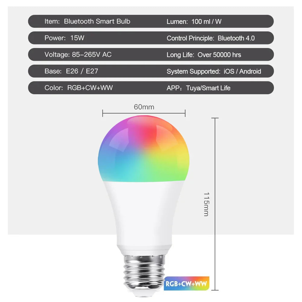 Carvallo Bluetooth LED-lampa | RGB + Varm-/Kallvit | App-styrning | E27 | Dimbar