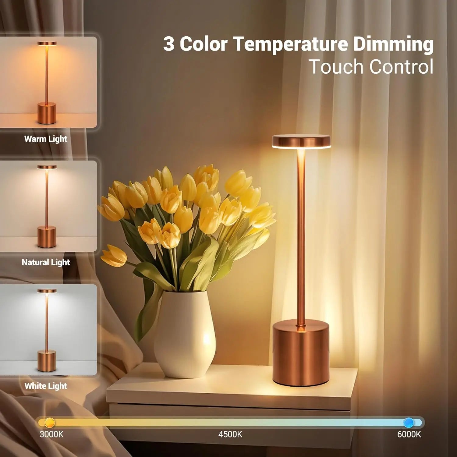 LumoTouch™ LED bordslampa | Trådlös &amp; Återuppladdningsbar | Touchsensor | 3-stegs dimmer | Modern aluminiumdesign