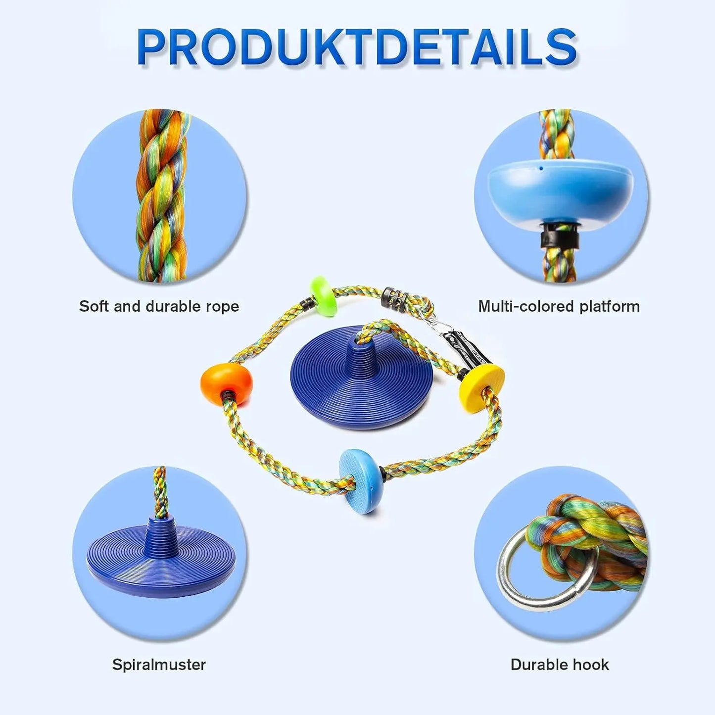 Carvallo klätterrep med plattform & skiva | 200 cm längd | För barn från 3 år | Främjar balans & motorik