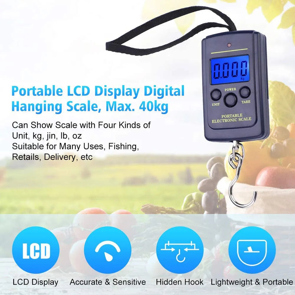 Carvallo Mini Hängwaage 40kg | Digitalt bagagevåg med temperaturdisplay | Kompakt &amp; Multifunktionell