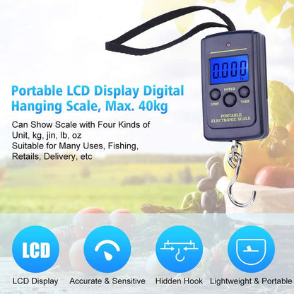 Carvallo Mini Hängwaage 40kg | Digitalt bagagevåg med temperaturdisplay | Kompakt &amp; Multifunktionell