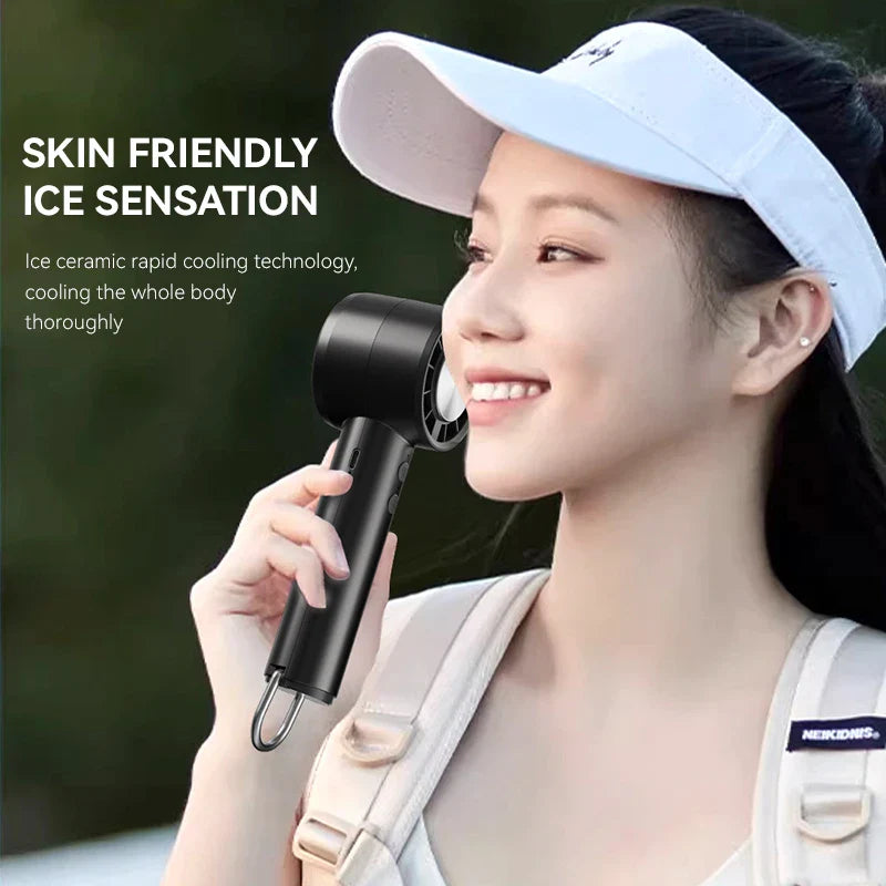 Carvallo AirCool Mini Handfläkt med kylfunktion | 5 hastigheter | LED-display & USB-laddning | Tyst & Bärbar | För resor, kontor & utomhus