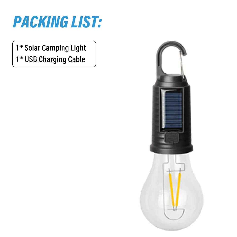Carvallo Solar Campinglampa Vintage | Återuppladdningsbar via sol & USB | 3 ljuslägen | Bärbar & Vattentålig