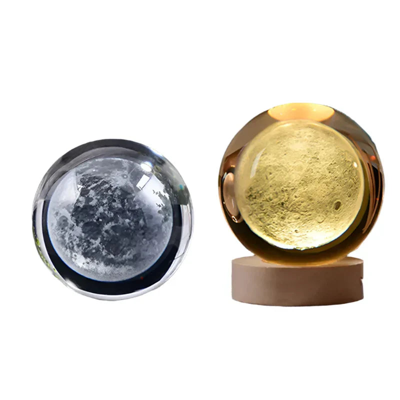 LumiCrystal - 3D LED Nattljus med Stjärnprojektor och Träbas