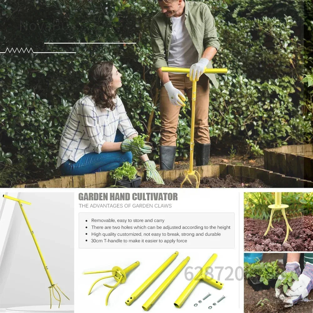 Carvallo Ergonomisk Bakhackare med T-handtag | Höjdjusterbar | För Trädgård & Rabattvård | Manuellt Grävverktyg