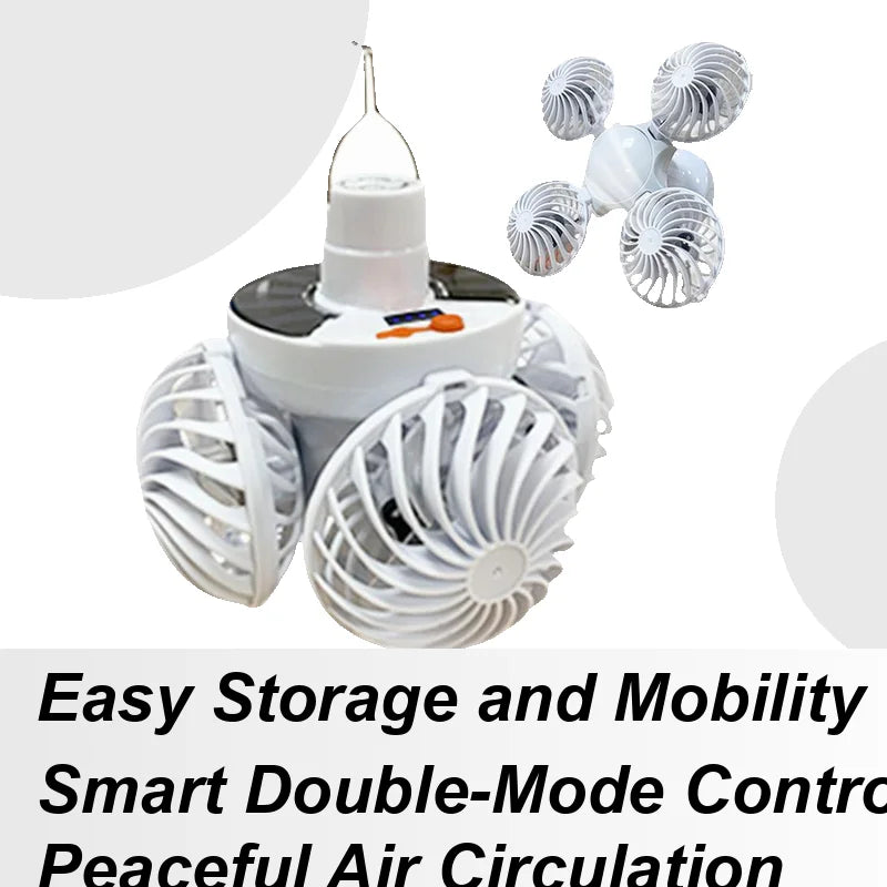 Carvallo Solar Campinglampa med fläkt | Fällbar & Bärbar | 3 Vindsteg & LED-belysning | För tält, terrass & utomhus