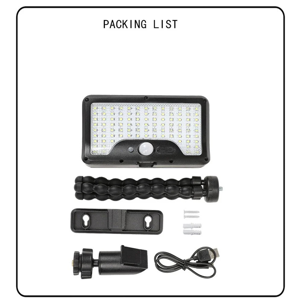 Carvallo Solar-vägglampa | 92 LEDs | Rörelsesensor & 3 lägen | IP65 Vattentålig