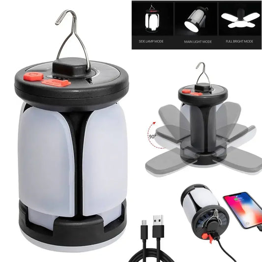 Carvallo Solar Campinglampa | USB & Solenergi Laddning | 6 Ljuslägen | Fällbar & Powerbank – 1000 Lumen