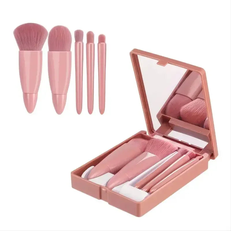 Carvallo Resemakeupborste Set | 5-delat med etui & spegel | Kompakt & dammtålig | 11 × 8 cm