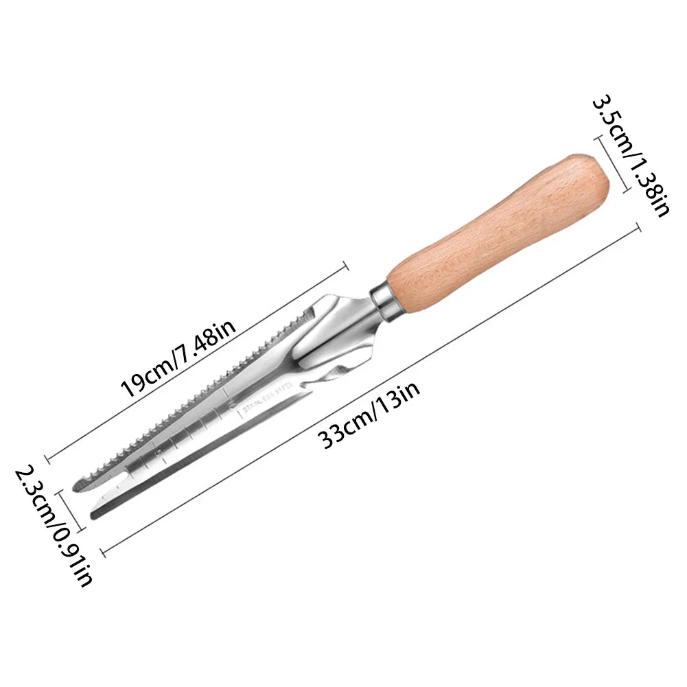 Carvallo Classic | Ogräsvettare med trähandtag | Handjägare i rostfritt stål | För fogar, rabatter och trädgårdsskötsel