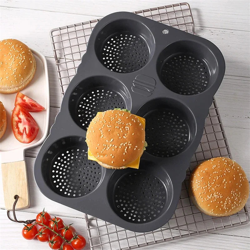 Carvallo Silikon Hamburger-Bakform | Non-stick & BPA-fri | 4/6 formar för hamburgarbullar & bullar | Värmetålig & Flexibel