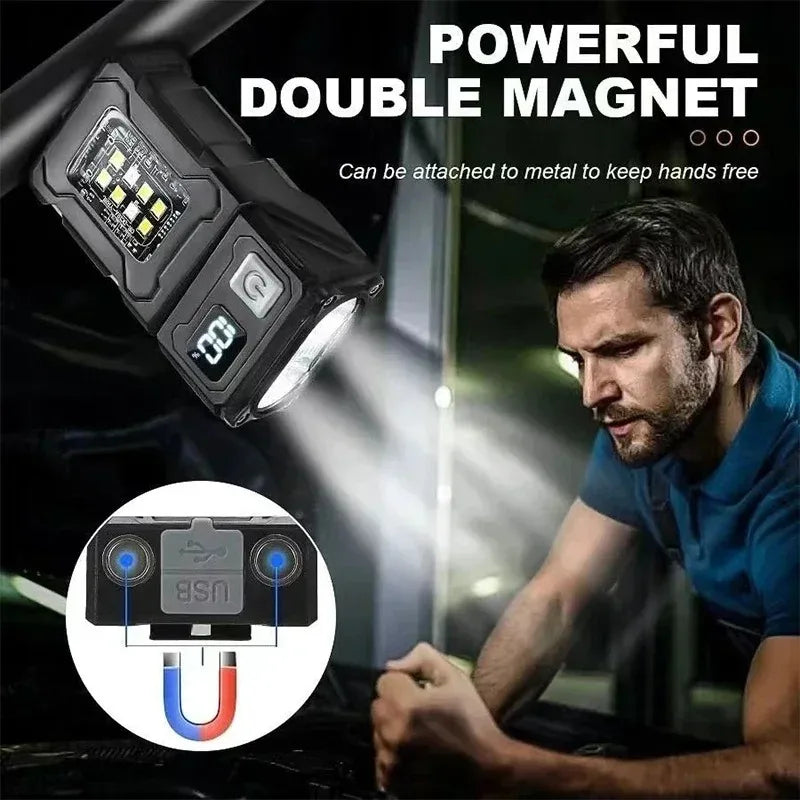 Carvallo Taktisk Mini-LED-Arbetslampa | USB-C Uppladdningsbar | 7 Ljuslägen & Magnetfot | 8,1 × 4,5 × 2,6 cm | IPX4 Vattentålig