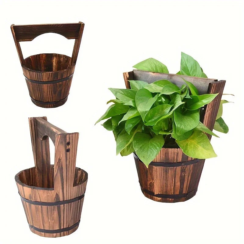 Träby Eimer Planter i fat-design för trädgård och terrass – Dekorativa blomkrukor av trä