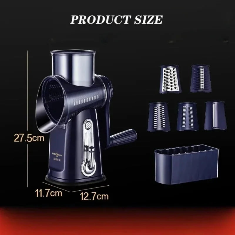 Carvallo Pro Trumma-Grönsaksskivare | 5-i-1 Multiskärare med utbytbara trummor | Säkert & Beröringsfritt | 27,5 x 12,2 cm