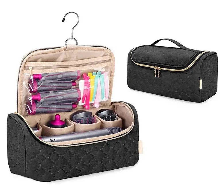 Carvallo Bärbar Hårtorkväska för Resa & Förvaring | Samt-Organisator för Dyson Airwrap & Tillbehör | Skydds- & Förvaringsväska med Krok & Fack