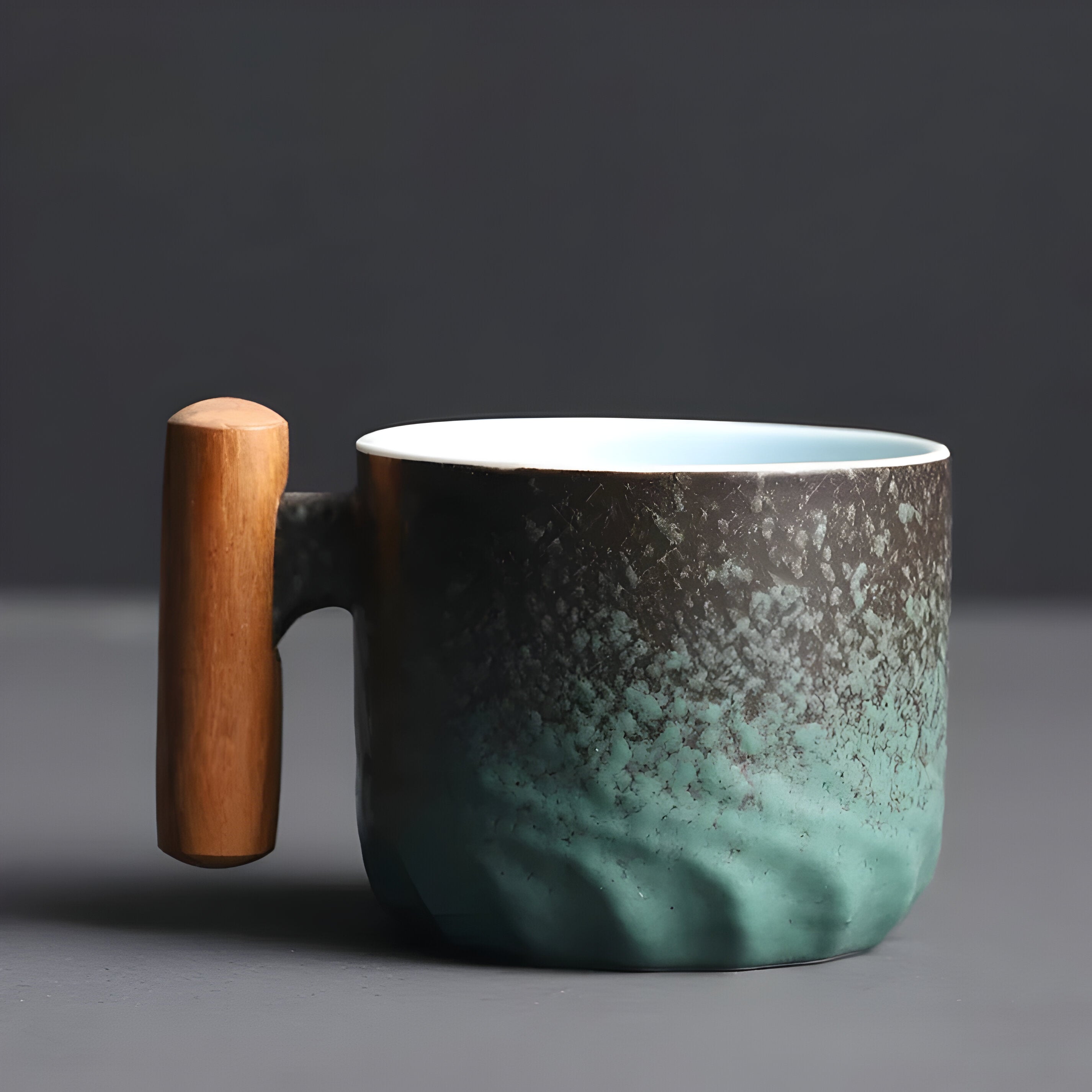 Keramik-kaffekopp med trähandtag – Retro-design, Robust och stilfull | Perfekt för kaffe och te