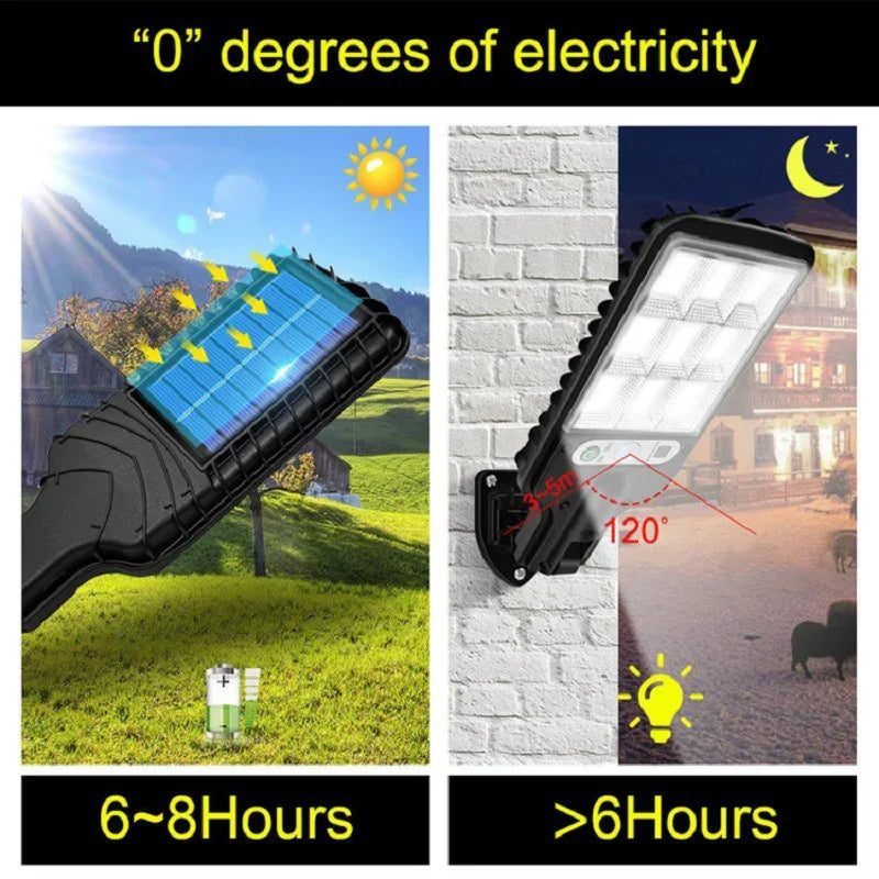 Carvallo MotionBright Solarlampa med rörelsesensor | IP65 Vattentät | Med fjärrkontroll &amp; 3 ljuslägen | För trädgård, vägg &amp; uppfart
