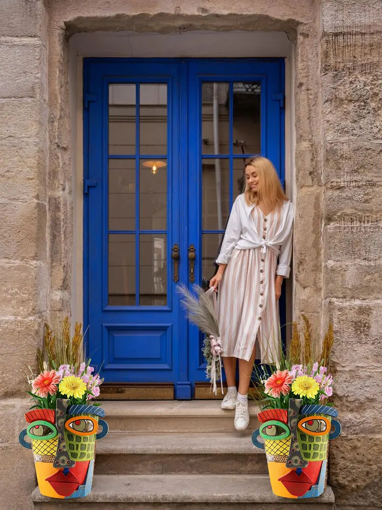 Färgglad ansikts-blomkruka – Kreativ dekoration för hemmet och trädgården