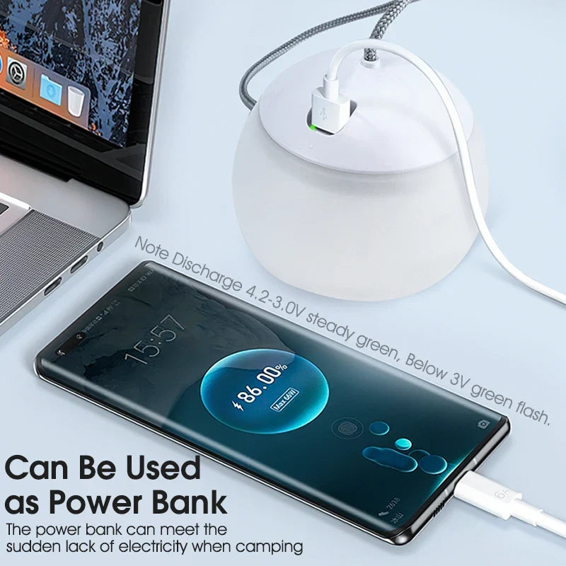 Carvallo Bärbar LED-tältlampa med krok | USB-C uppladdningsbar | Hänglampa för camping & nödsituationer | Kompakt & Lätt