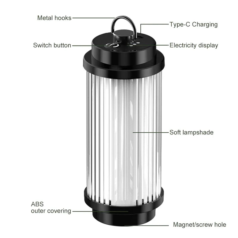Carvallo Återuppladdningsbar LED-Campinglampa | 3000 mAh batteri | Kompakt tältlampa med 38 LED-lampor | USB-laddning | Mini ficklampa för utomhus & nödsituationer