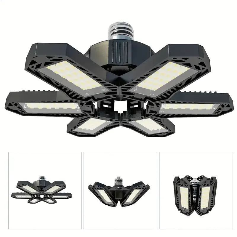 Carvallo LED Garage Lamp | Foldable Ceiling Light with 3–12 Adjustable Panels | E27 Socket | 6500K Daylight – For Workshop, Warehouse & Garage