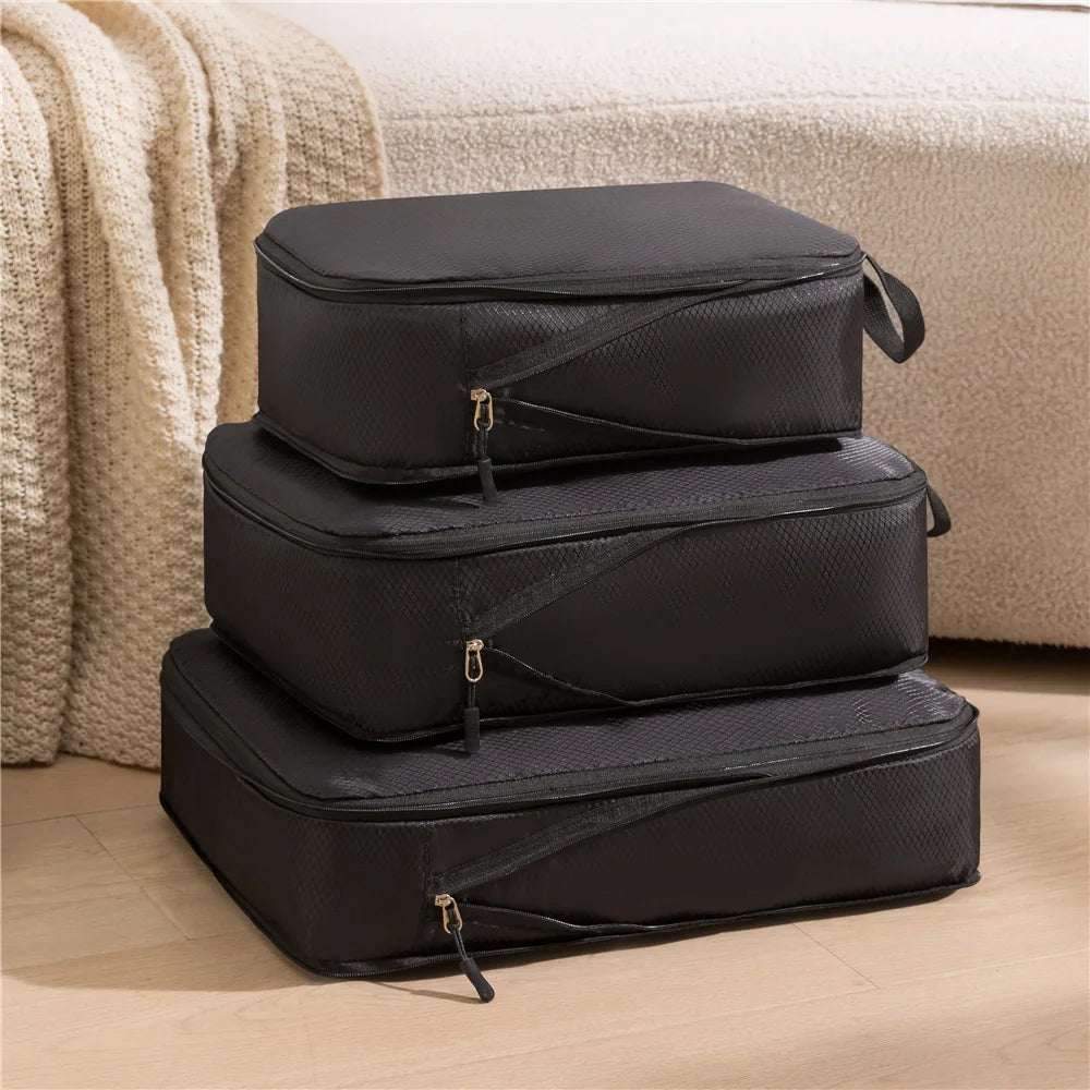 Carvallo Travel | 3-delat kompression packpåse set | Vattentäta reseorganisatörer i Oxford-tyg | Platsbesparande & Bärbar | 30 × 20 × 10 cm / 35 × 24 × 10 cm / 40 × 30 × 10 cm