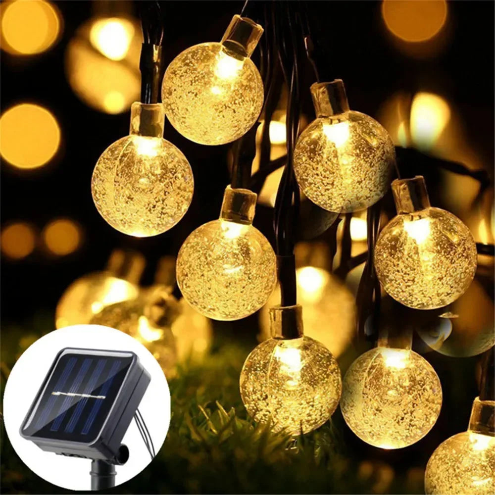 Carvallo Solar Ljusserie med kristallkulor | 20/50/100 LEDs | 8 lägen | Vattentålig & utomhusvänlig
