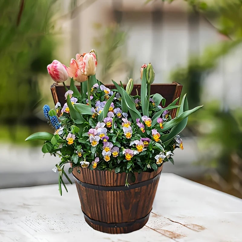 Träby Eimer Planter i fat-design för trädgård och terrass – Dekorativa blomkrukor av trä