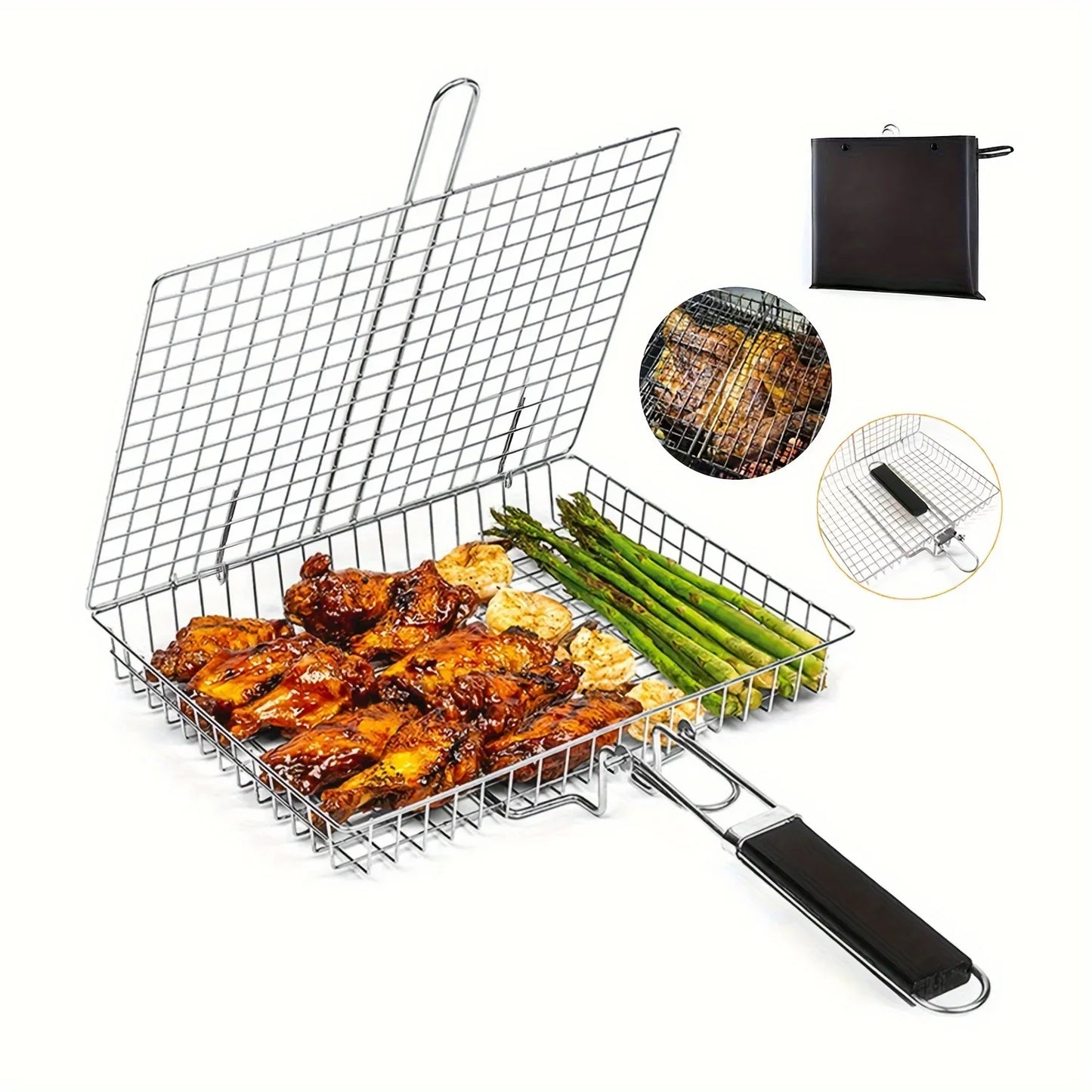 Carvallo GrillMate Grillkorg Rostfritt stål | Fällbar & Non-stick | Med handtag | För kött, fisk & grönsaker | Högtemperaturbeständig