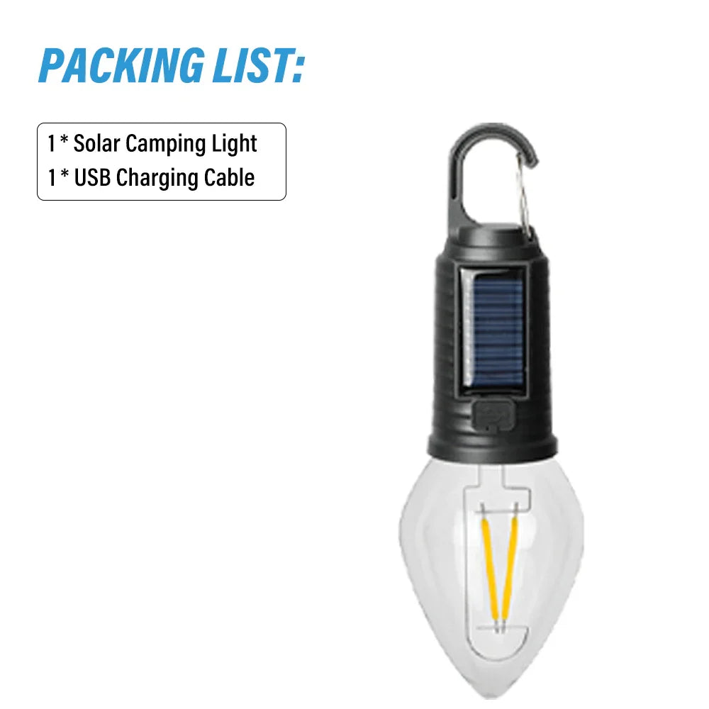 Carvallo Solar Campinglampa Vintage | Återuppladdningsbar via sol & USB | 3 ljuslägen | Bärbar & Vattentålig