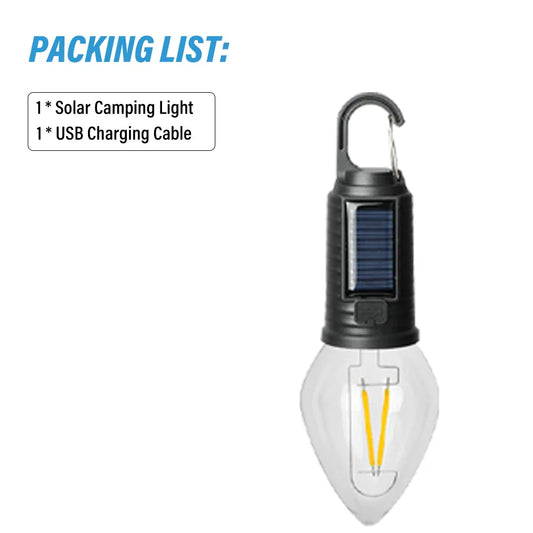 Carvallo Solar Campinglampa Vintage | Återuppladdningsbar via sol & USB | 3 ljuslägen | Bärbar & Vattentålig