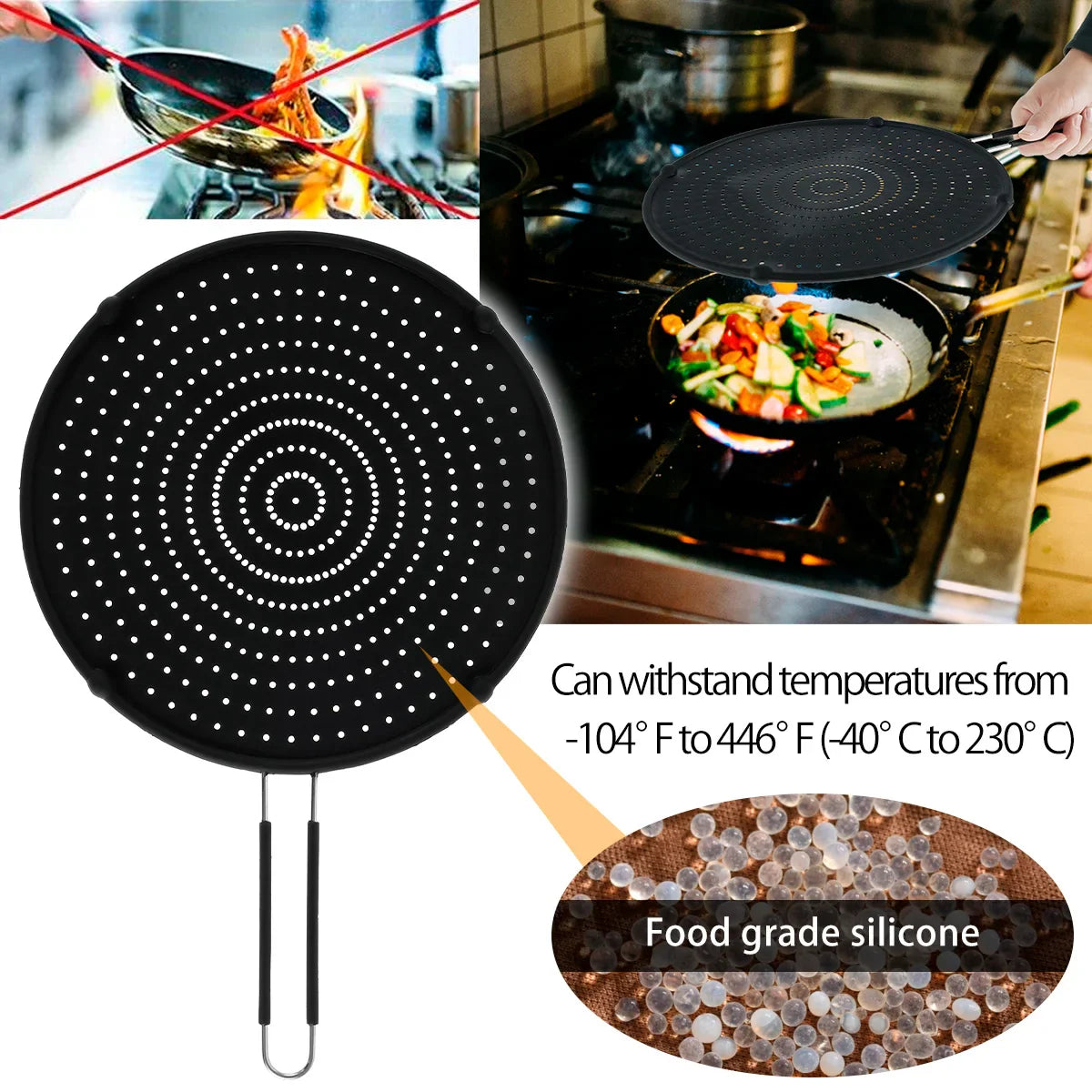 Carvallo CookSafe FlexGuard | Silikon &amp; Rostfritt stål | Fällbart stänkskydd för panna &amp; gryta | 50×32 cm | Värmetålig &amp; Diskmaskinssäker