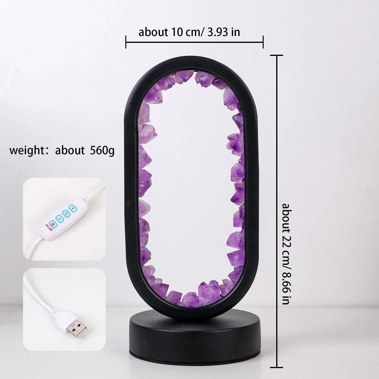 AuraStone Soluna | Amethyst kristallampa med mjukt naturbelysning