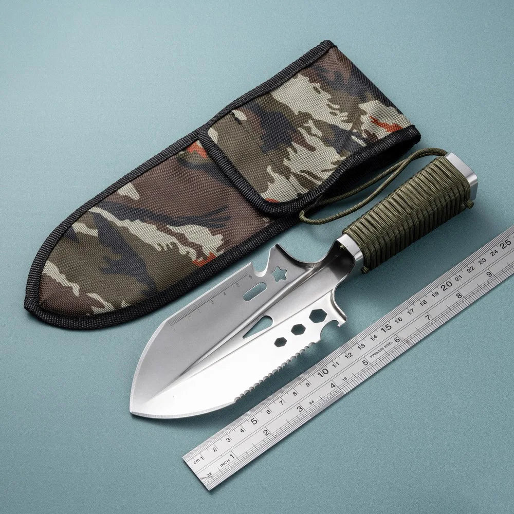 Carvallo Multifunktions-Fällspade av rostfritt stål | Kompakt & Bärbar | För Camping, Vandring & Trädgård | Med förvaringsväska