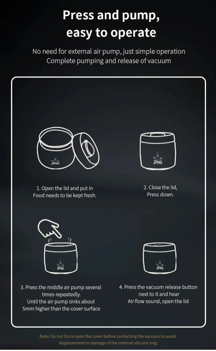 Royallure Kaffeebehållare i rostfritt stål med manuell vakuumlock för färska bönor